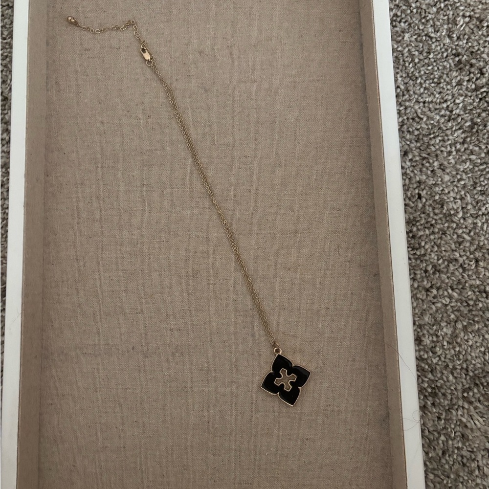Gold and Black Clover Pendant Necklace